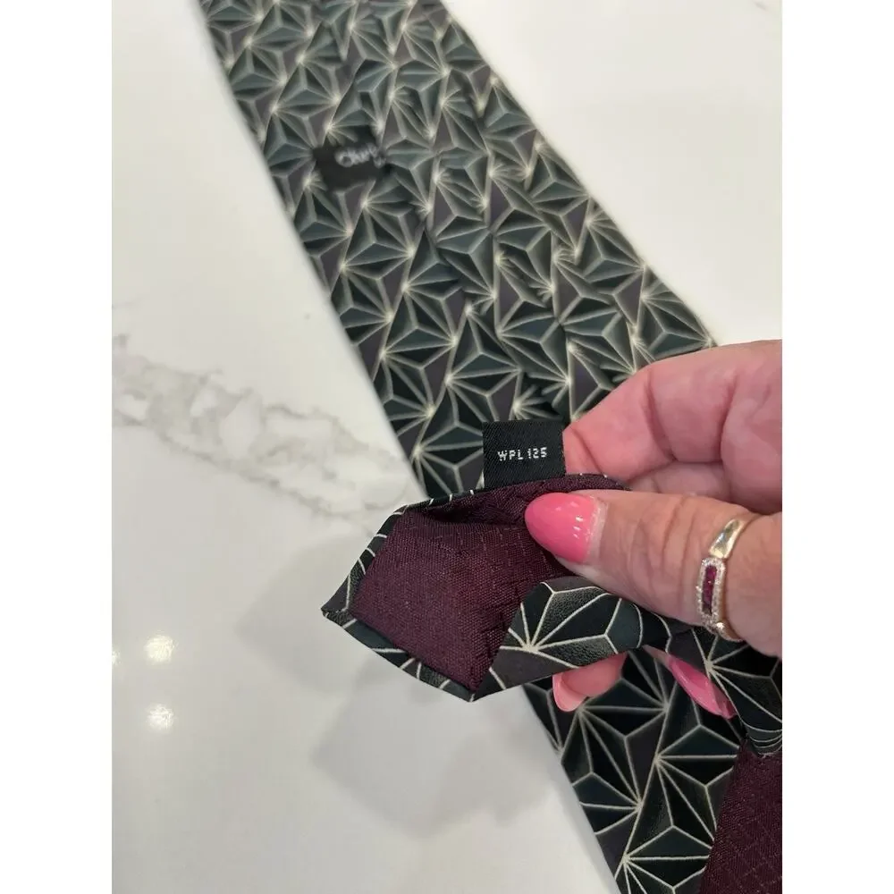 Vtg Christian Dior 100% Silk Men 3.75” Tie Green Black Geometric Italian Fabric